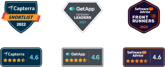 Capterra Shortlist 2021, GetApp Category Leaders 2021, Software Advice Frontrunners 2021